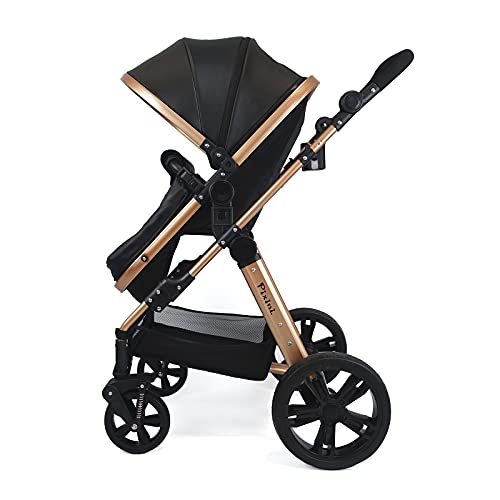 Silla de paseo Pixini Arizona 3 en 1, Trío, Niño, Silla de coche, Accesorios (Oro/Negro)