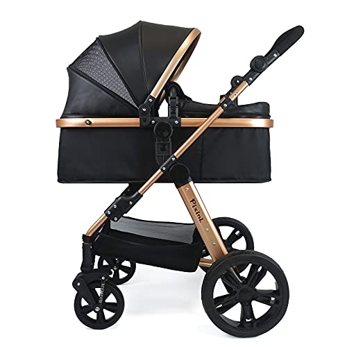 Silla de paseo Pixini Arizona 3 en 1, Trío, Niño, Silla de coche, Accesorios (Oro/Negro)