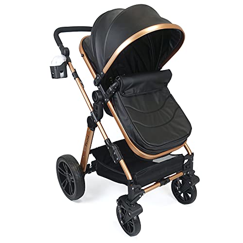 Silla de paseo Pixini Arizona 3 en 1, Trío, Niño, Silla de coche, Accesorios (Oro/Negro)