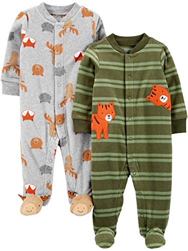 Simple Joys by Carter's 2-Pack Fleece Footed Sleep and Play Pijamas para bebés y niños pequeños, Tigre/Animal, Prematuro, Pack de 2