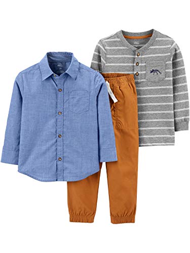 Simple Joys by Carter's 3-Piece Playwear Set Conjunto de Pantalones, Chambray, 12 Meses