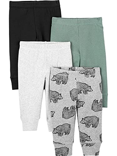 Simple Joys by Carter's 4-Pack Cotton Pants Pantaln, Gris, Oso, 18 Meses (Pack de 4) para Bebés