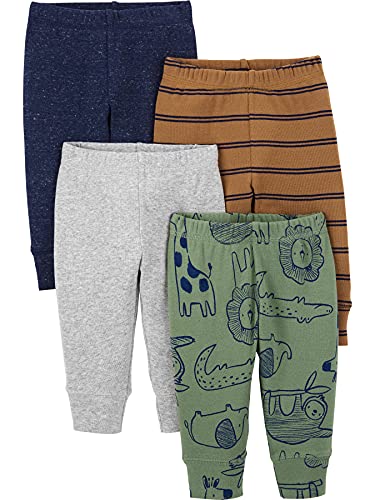 Simple Joys by Carter's 4-Pack Pant Pantaln, Verde Oliva/Azul Marino, Safari/Rayas, 0-3 Meses (Pack de 4) para Bebés