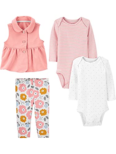 Simple Joys by Carter's 4-Piece Bodysuit and Vest Set Chaleco de Moda, Rosa, Floral, 0-3 Meses