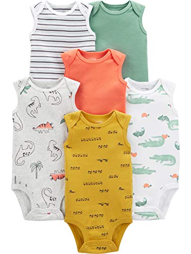 Simple Joys by Carter's 6-Pack Sleeveless Bodysuits Body, Camiones/Dinosaurio/Caimán, 6-9 Meses, Pack de 6