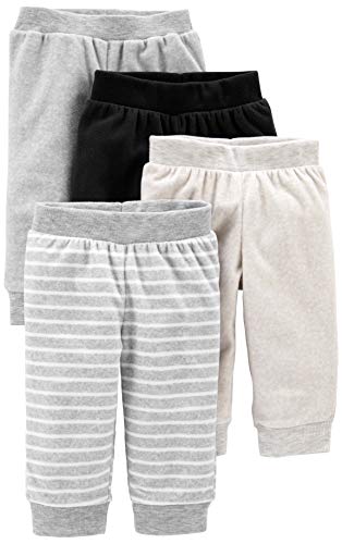 Simple Joys by Carter's Baby - Pantalones de forro polar (4 unidades) ,Gris claro/Gris oscuro/Rayas grises/negro. ,3-6 Months