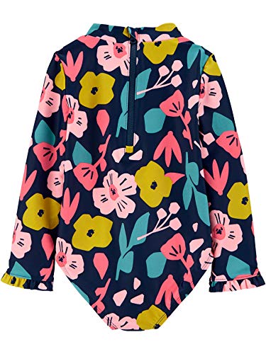 Simple Joys by Carter's Long Sleeve Front Zipper One Piece Swimsuit Traje de baño de una Pieza, Azul Marino, Floral, 2 años