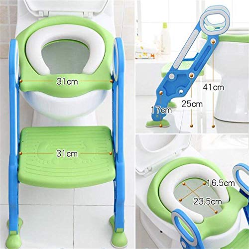 Sinbide Adaptador WC para Niños Asiento Plegable con Escalera Ajustable para Bebés Reductor WC de Inodoro Aseo Asiento de Inodoro Orinal Bacinica para Bebés y Niños 1-8 Años (Azul-Verde)