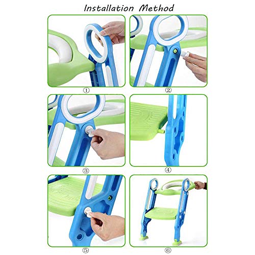 Sinbide Adaptador WC para Niños Asiento Plegable con Escalera Ajustable para Bebés Reductor WC de Inodoro Aseo Asiento de Inodoro Orinal Bacinica para Bebés y Niños 1-8 Años (Azul-Verde)