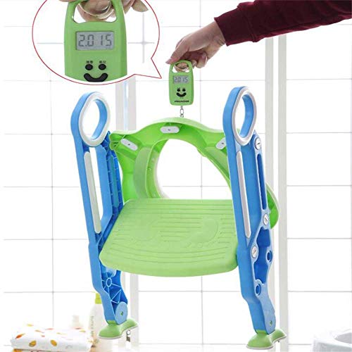 Sinbide Adaptador WC para Niños Asiento Plegable con Escalera Ajustable para Bebés Reductor WC de Inodoro Aseo Asiento de Inodoro Orinal Bacinica para Bebés y Niños 1-8 Años (Azul-Verde)