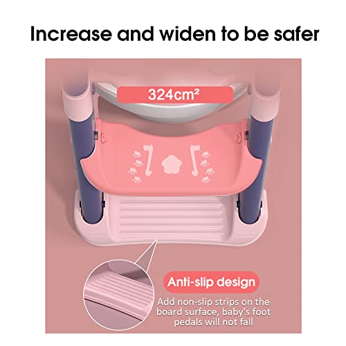 Sinbide Escalera Asiento Escalera del Tocador de Niños, Reductor WC para Niños Acolchado Suave con Escalón Plegable Abatible Ajustable, Antideslizante (Rana Rosa)