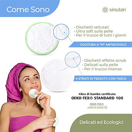 Sinutan® | Discos Desmaquillantes | 16 Discos Desmaquillantes Reutilizables | Con Bolsa de Lavado | Hechos en Fibra de Bambú | Desmaquillante Facial | Lavables (KONJAC VERDE)