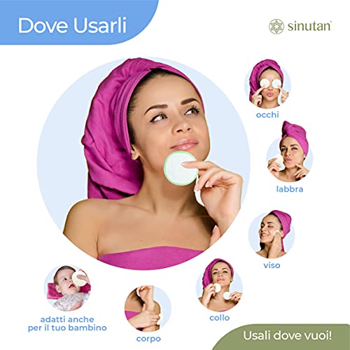 Sinutan® | Discos Desmaquillantes | 16 Discos Desmaquillantes Reutilizables | Con Bolsa de Lavado | Hechos en Fibra de Bambú | Desmaquillante Facial | Lavables (KONJAC VERDE)