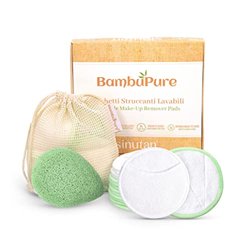 Sinutan® | Discos Desmaquillantes | 16 Discos Desmaquillantes Reutilizables | Con Bolsa de Lavado | Hechos en Fibra de Bambú | Desmaquillante Facial | Lavables (KONJAC VERDE)