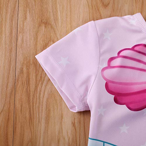 Siyova Traje de baño para niña de una pieza con impresión floral en cola de pez de manga corta, traje de baño para bebé, princesa, vestido de playa y verano violeta 6-12 Meses