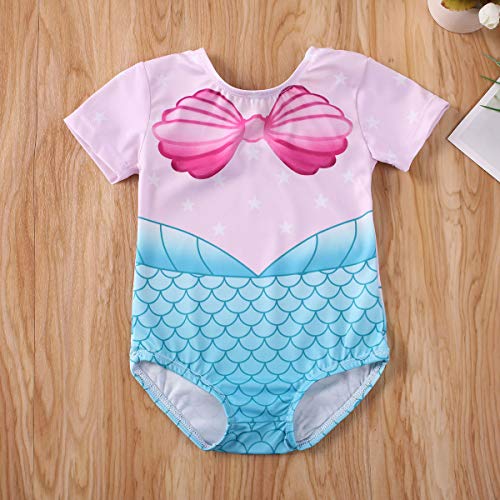 Siyova Traje de baño para niña de una pieza con impresión floral en cola de pez de manga corta, traje de baño para bebé, princesa, vestido de playa y verano violeta 6-12 Meses