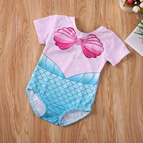 Siyova Traje de baño para niña de una pieza con impresión floral en cola de pez de manga corta, traje de baño para bebé, princesa, vestido de playa y verano violeta 6-12 Meses