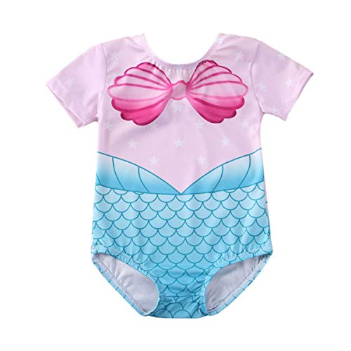 Siyova Traje de baño para niña de una pieza con impresión floral en cola de pez de manga corta, traje de baño para bebé, princesa, vestido de playa y verano violeta 6-12 Meses