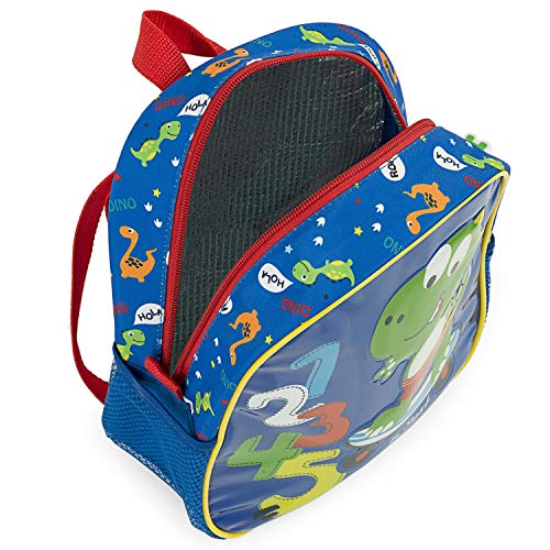 SKPAT - Mochila Dinosaurio Niño Pequeña - Mochila Infantil Preescolar para Bebe Guardería o Colegio con Asas Ajustables y Forro Isotérmico para Alimentos - Ideal para Niños de 2 a 6 Años, Color Azul