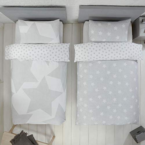 Sleepdown Stars - Juego de Funda de edredón Reversible para niños pequeños, Color Gris y Blanco, Funda de Almohada Suave, de fácil Cuidado, Paquete Individual de Dos Patrones, 120 cm x 150 cm