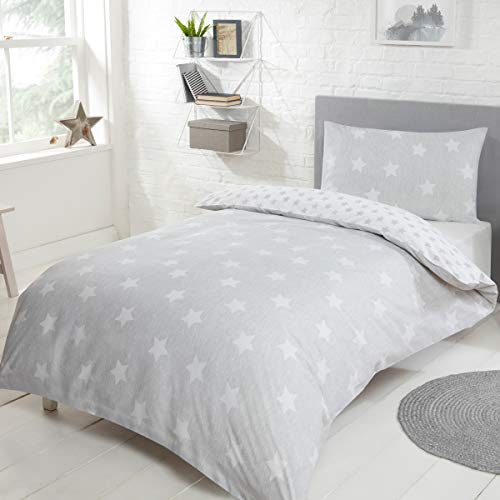 Sleepdown Stars - Juego de Funda de edredón Reversible para niños pequeños, Color Gris y Blanco, Funda de Almohada Suave, de fácil Cuidado, Paquete Individual de Dos Patrones, 120 cm x 150 cm