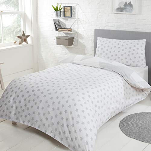 Sleepdown Stars - Juego de Funda de edredón Reversible para niños pequeños, Color Gris y Blanco, Funda de Almohada Suave, de fácil Cuidado, Paquete Individual de Dos Patrones, 120 cm x 150 cm