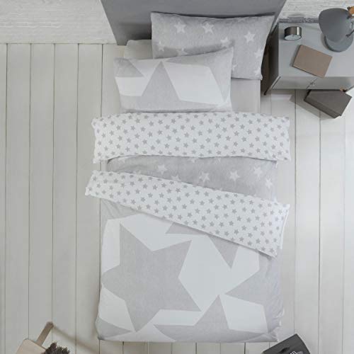 Sleepdown Stars - Juego de Funda de edredón Reversible para niños pequeños, Color Gris y Blanco, Funda de Almohada Suave, de fácil Cuidado, Paquete Individual de Dos Patrones, 120 cm x 150 cm