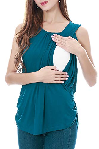 Smallshow Camiseta de Lactancia de Maternidad Ropa Enfermería de Lactancia sin Mangas para Mujer de Verano Teal XL