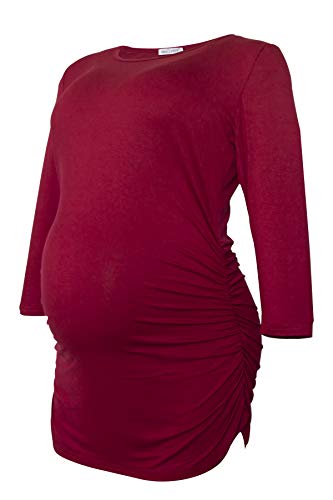 Smallshow Tops Maternidad para Mujeres con 3/4 de la Manga Fruncidos Ropa Embarazada Pack de 3,Black/Grey/Wine,L