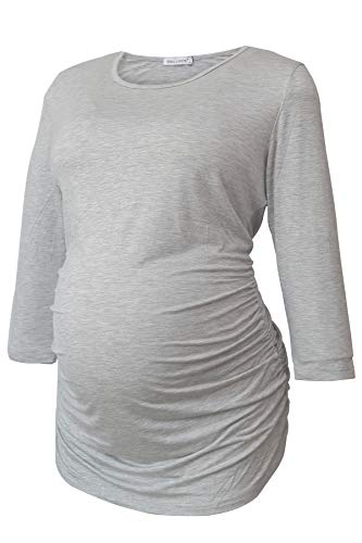 Smallshow Tops Maternidad para Mujeres con 3/4 de la Manga Fruncidos Ropa Embarazada Pack de 3,Black/Grey/Wine,L