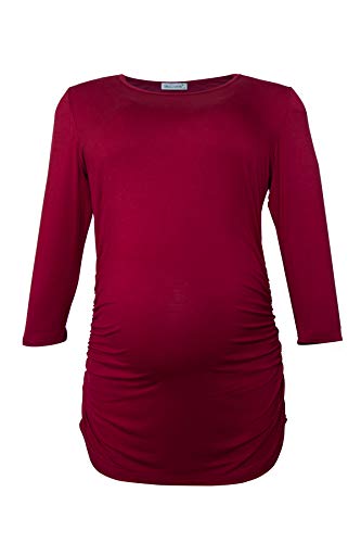 Smallshow Tops Maternidad para Mujeres con 3/4 de la Manga Fruncidos Ropa Embarazada Pack de 3,Black/Grey/Wine,L