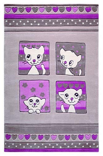 Smart Kids Kitty Cat Moderno Marca Alfombra, poliacrílico, Beige, 190 x 130 x 1 cm