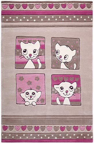 Smart Kids Kitty Cat Moderno Marca Alfombra, poliacrílico, Beige, 190 x 130 x 1 cm