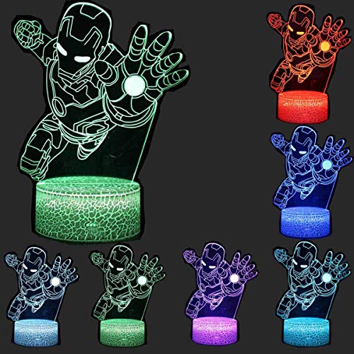 SNOMYRS Lámpara de luz nocturna 3D de los vengadores de ilusión superhéroe, cuatro patrones de Iron Man/Spiderman/Black Panther/Deadpool 16 colores cambiantes con control remoto