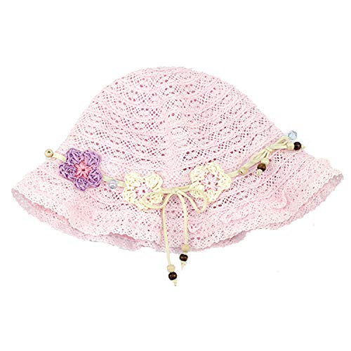 Snyemio Sombrero de Paja Niñas con Flores Verano Anti UV Solar para Viaje Playa Piscina 1-8 años (Rosa, 46cm)