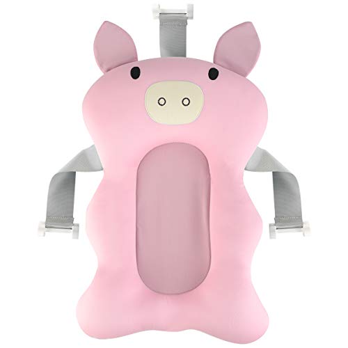 Soapow Cojín de baño para bebé, cojín de baño para bebé, cojín antideslizante para recién nacido (cerdo rosa)