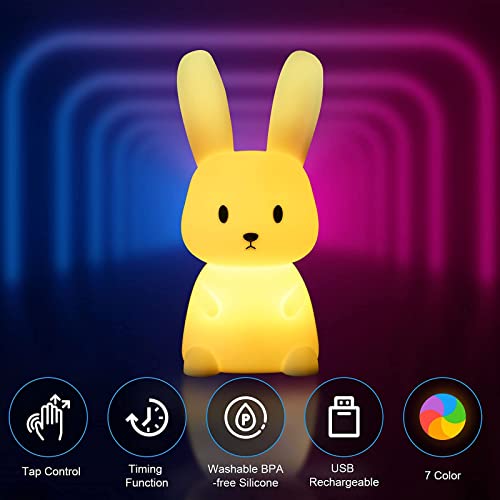 SOLIDEE Luz Nocturna Infantil Lampara Quitamiedos Infantil Lampara Bebe Con Carga USB y Conversión de 7 Colores Luz Función Temporizador Luz Noche Para Juguetes Niños Kawaii Decoración Habitación Niña