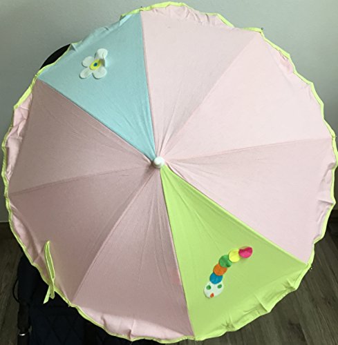 Sombrilla para silla de paseo + flexo universal. Parasol gusano rosa