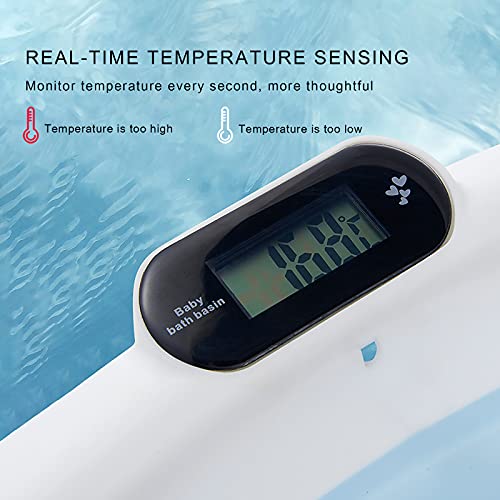 SONARIN Bañera de Bebé Plegable con Sensor de Temperatura,Tina para Bebe,Bañera de Ducha Portátil Antideslizante con Cojín para Recién Nacidos Niños,Drenaje Rápido(Azul)