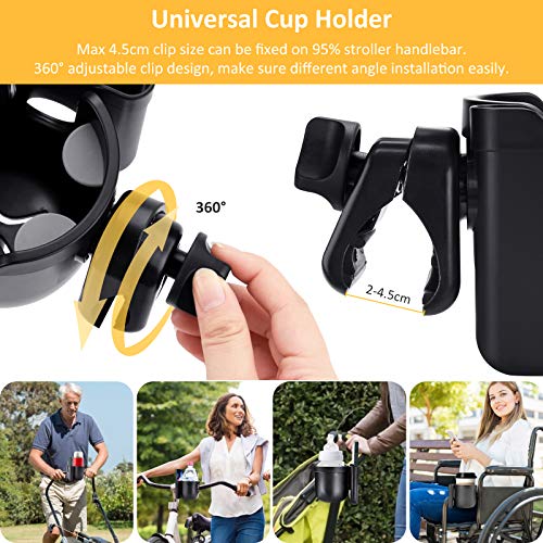 SOSPIRO Portavasos Carrito Bebe, Portavasos para Bebidas y Café con Soporte para Teléfono, Universal Portabotellas para Silla de Paseo con Ganchos para Cochecitos Bicicletas Silla de Ruedas