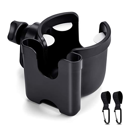 SOSPIRO Portavasos Carrito Bebe, Portavasos para Bebidas y Café con Soporte para Teléfono, Universal Portabotellas para Silla de Paseo con Ganchos para Cochecitos Bicicletas Silla de Ruedas