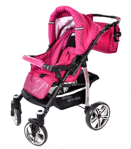 Sportive X2, 3-in-1 Travel System incl. Baby Pram with Swivel Wheels, Car Seat, Pushchair & Accessories (3-in-1 Travel System, Pink & Polka Dots)