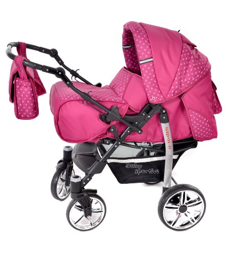 Sportive X2, 3-in-1 Travel System incl. Baby Pram with Swivel Wheels, Car Seat, Pushchair & Accessories (3-in-1 Travel System, Pink & Polka Dots)