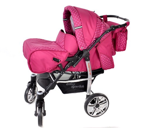 Sportive X2, 3-in-1 Travel System incl. Baby Pram with Swivel Wheels, Car Seat, Pushchair & Accessories (3-in-1 Travel System, Pink & Polka Dots)