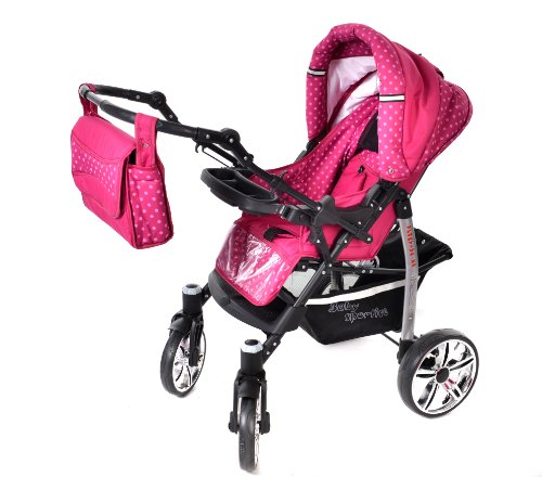 Sportive X2, 3-in-1 Travel System incl. Baby Pram with Swivel Wheels, Car Seat, Pushchair & Accessories (3-in-1 Travel System, Pink & Polka Dots)