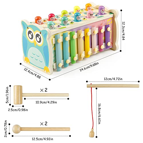 StarryTiger Juguetes Montessori para Niños de 3 Años, Juguetes de Madera, Banco de Martillo Madera con Xilófono Laberinto 4 en 1, Juegos Educativos para Niños de 1-3 Años (Búho)