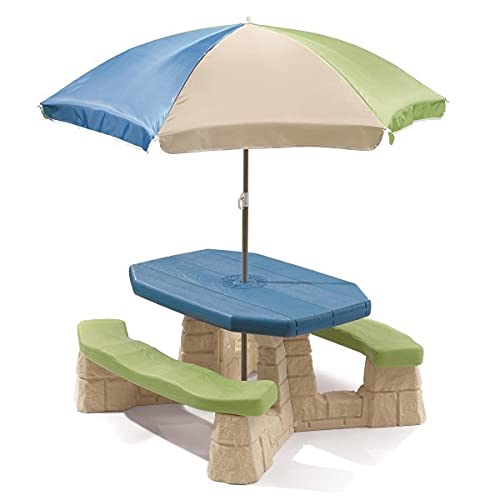 Step2 Naturalmente Playful y Mesa de Picnic con Paraguas para niños – Resistente al Aire Libre Patio Banco de Mesa de los niños, Tierra