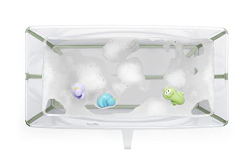 STOKKE® Flexi Bath® XL - Bañera grande para bebés, niños pequeños y niños, extremadamente ligera y plegable, color: XL transparente verde