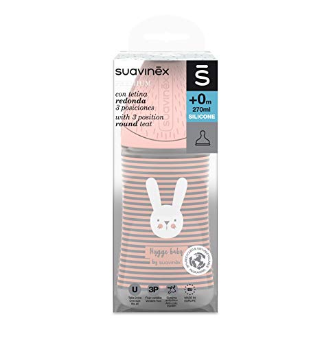 SUAVINEX Biberon Tetina redonda de flujo de 3 velocidades a rayas, 270 ml, 1 unidad, Gris (306690)