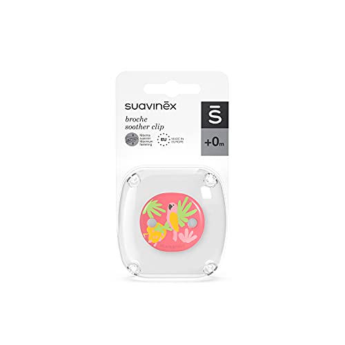 Suavinex Broche Pinza de Chupetes Para Bebés +0 Meses, Cadena Chupetes Bebé, Rosa